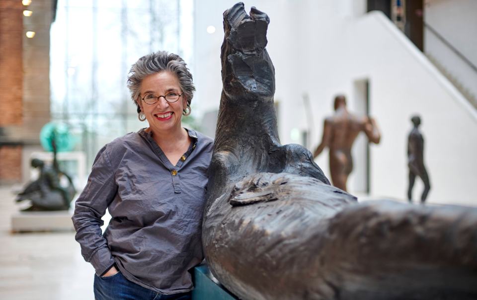 Eli Benveniste with the sculpture Hippocamp, 2003, at Statens Museum for Kunst 2024. By Heine Pedersen.